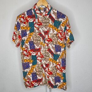 VTG Snow Western Cowboy Print Silk Button Down Shirt Men's M Rodeo Novelty